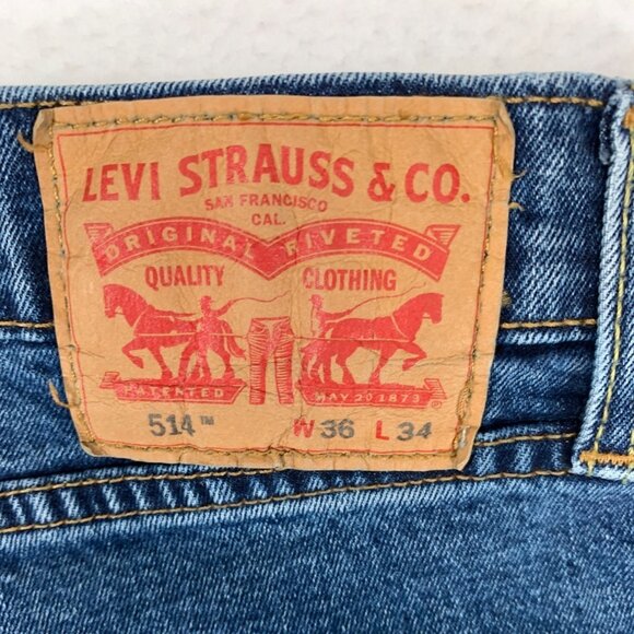 Levis 514 Mens Straight Fit Size 36x34 Blue Medium Wash Stretch Everyday Work - Picture 5 of 14
